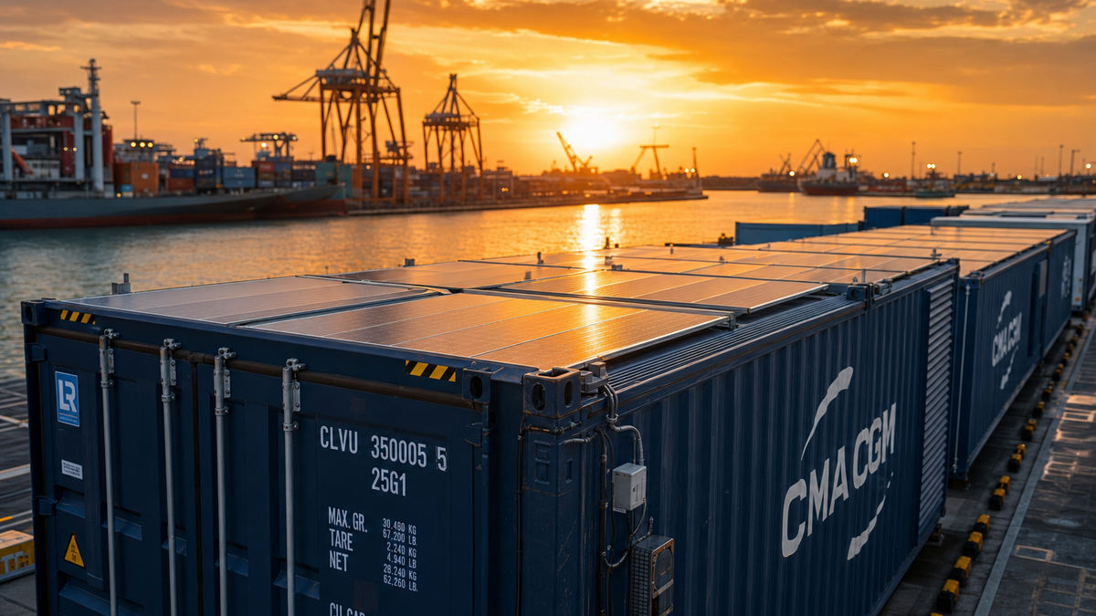 Imported solar panels in shipping crates at a port, subject of 2026 tariff updates