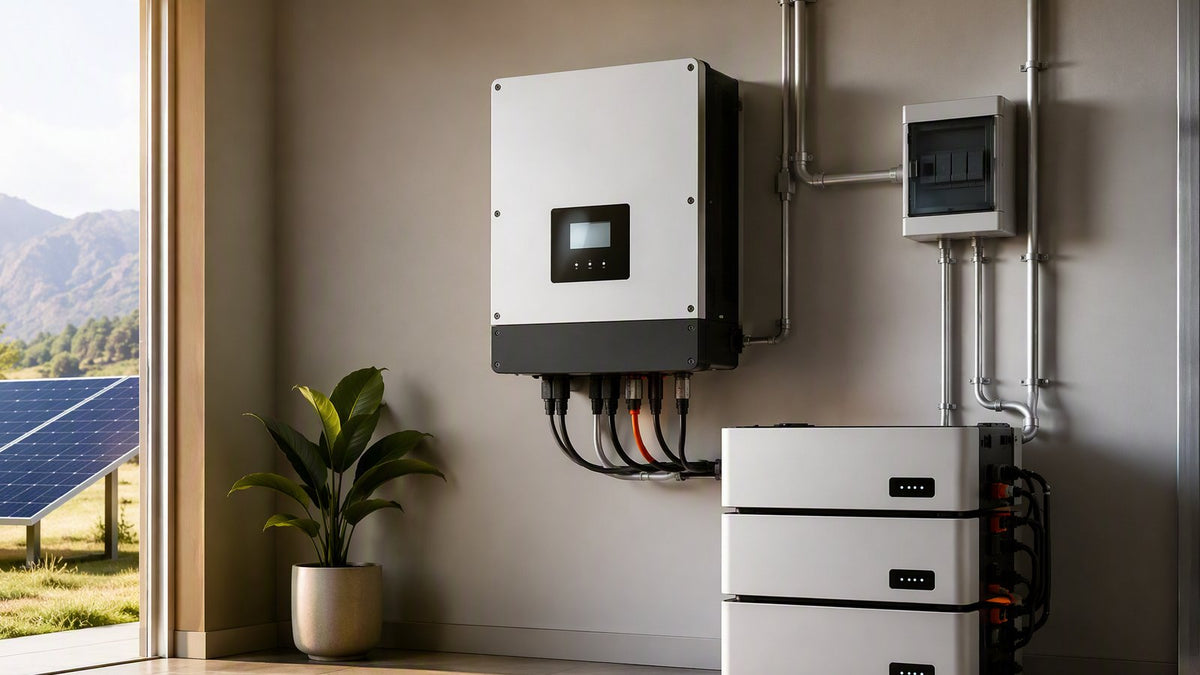 EG4 18kPV hybrid inverter with solar panels and EG4 batteries in an off-grid power setup