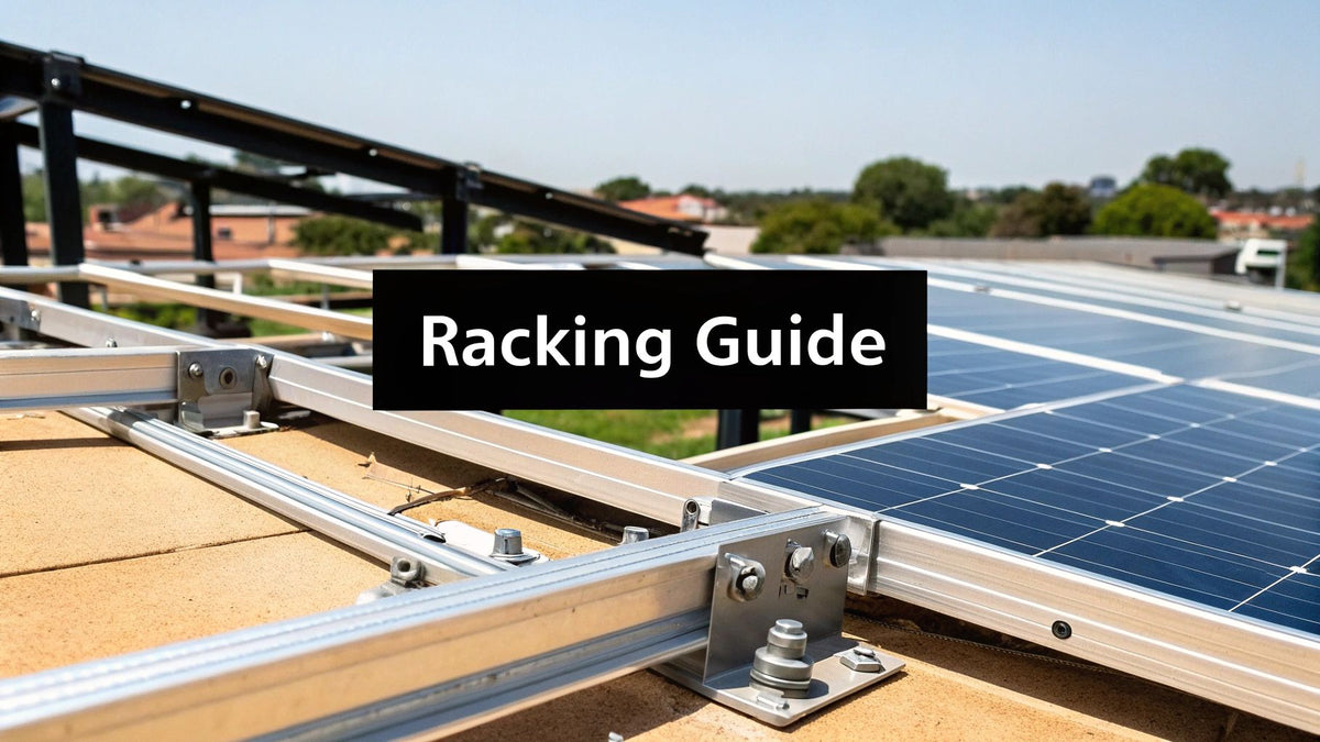 Aluminum solar panel racking rails and mounts installed on a shingle roof