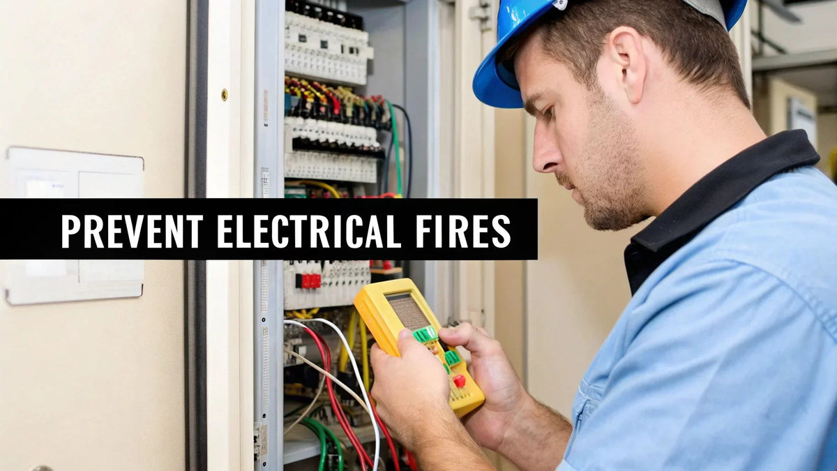 Open electrical panel with labeled breakers, inspected to prevent electrical fires