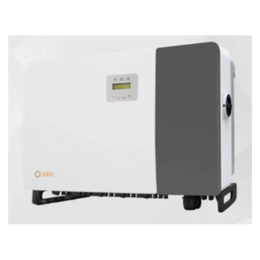 Solis 90K-5G-US APST solar inverter, white and gray unit with display screen, wall mounted