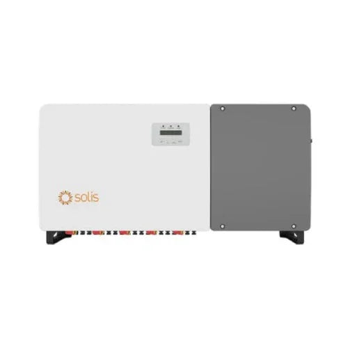 Solis 100K-5G-US-F solar inverter front view with display panel and connection ports