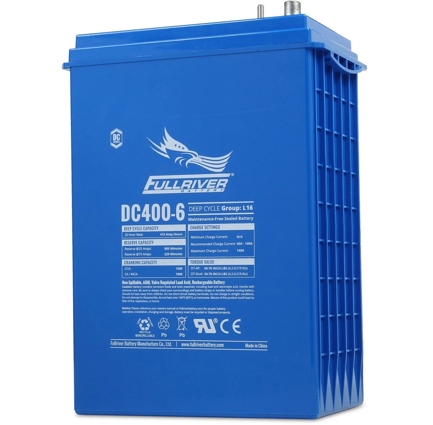 Fullriver Sealed AGM Battery, 6V 400 Ah Group L-16, DC400-6