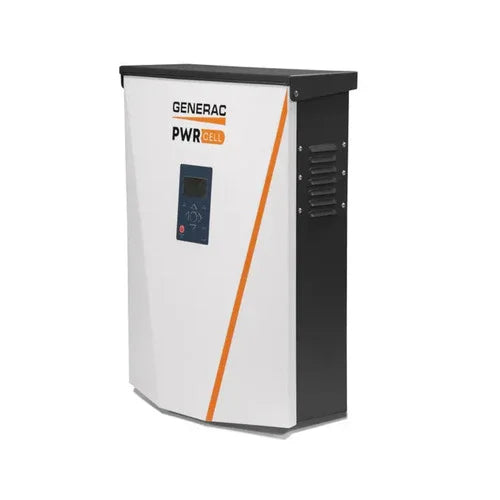 Generac Demo PWRcell Inverter APKE00027 mounted on a wall, connected to solar panels for residential energy backup.