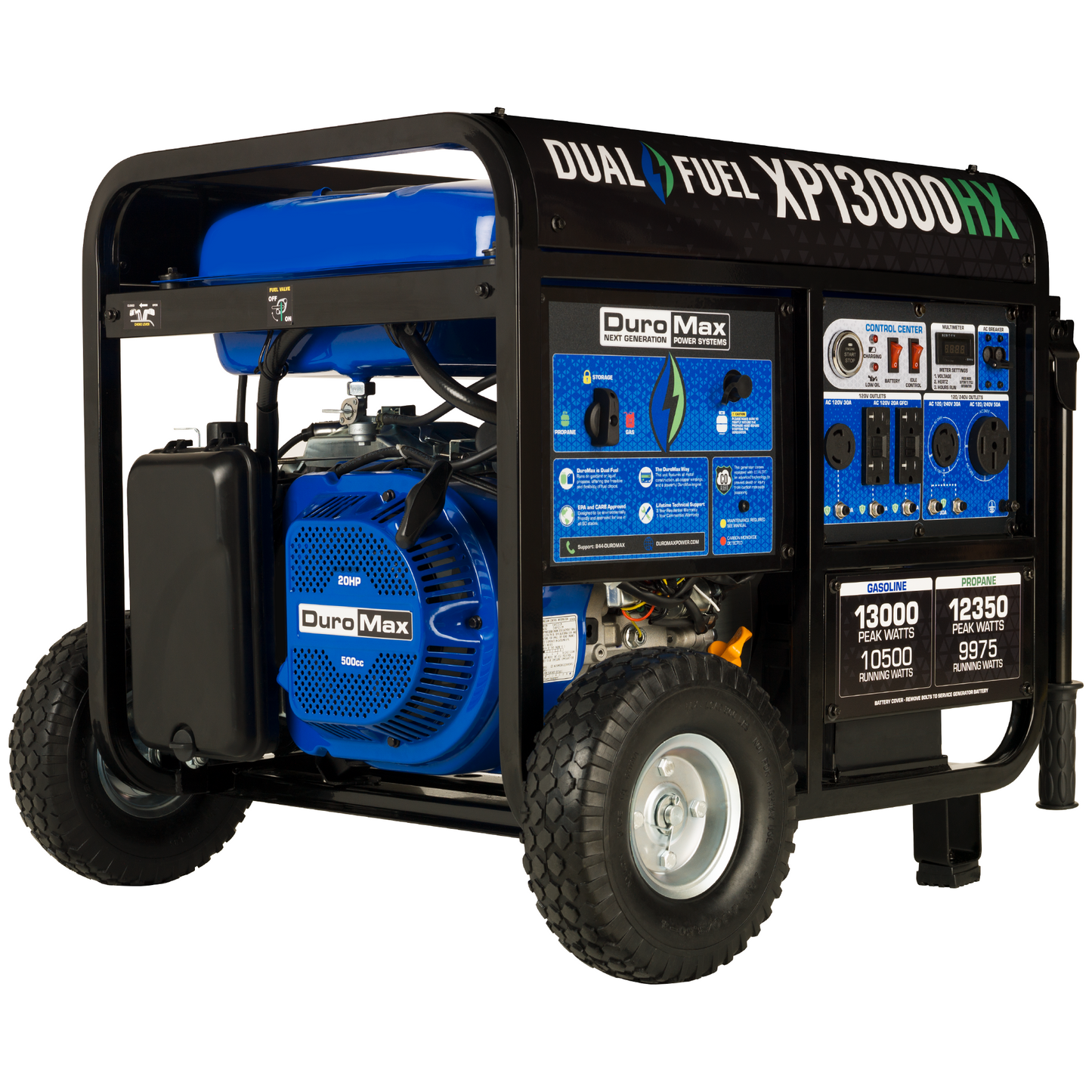 DuroMax XP13000HX 13,000 Watt Portable Dual Fuel Gas Propane CO Alert - Recon