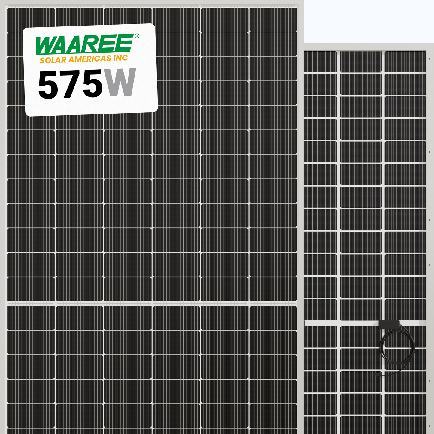 Waaree 575W Solar Panel 144 Cell N-Type Bifacial Dual Glass BIN-08-575 Assembled in USA Wholesale 33 panels per pallet