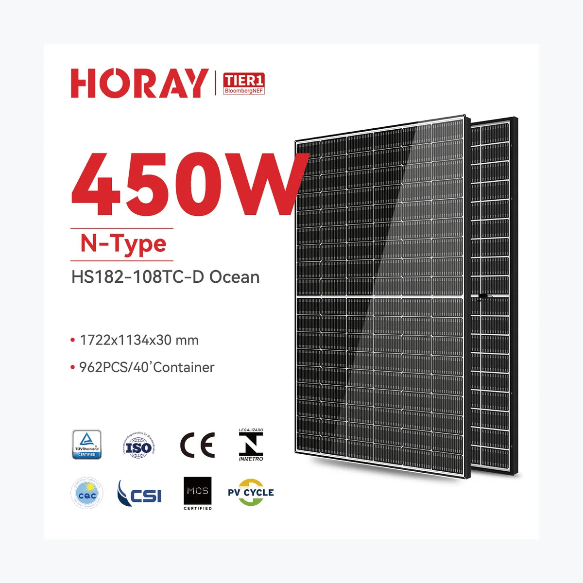 Horay Solar HS440TC-MHO-D — solar module render