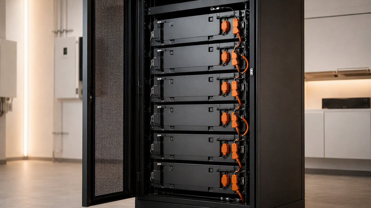 SimpliPhi Power LFP battery modules in server rack — PES Supply brand guide