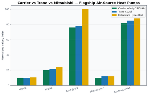 Carrier Infinity 24VNA6 vs Trane XV20i vs Mitsubishi Hyper-Heat comparison