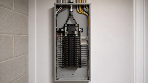 Subpanel electrico con cable alimentador y circuitos derivados ordenados