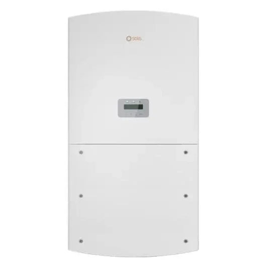 Solis 50K US-F solar inverter front view with display screen, white panel