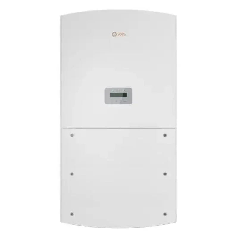 Solis 50K US-F solar inverter front view with display screen, white panel
