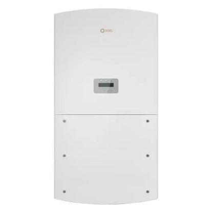 Solis 50K US-F solar inverter front view with display screen, white panel