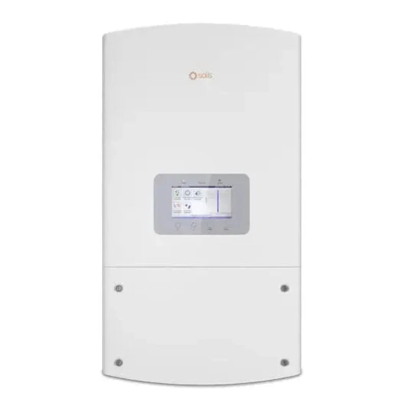 Solis 40K-US-F-LSW solar inverter with front LCD display, white rectangular casing