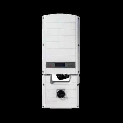 SolarEdge SE7600A-USS2RLCB2 white solar inverter front view on black background