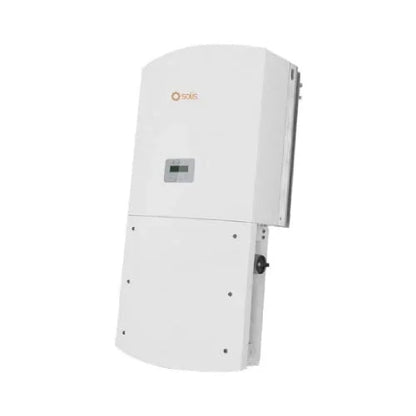 Solis 50K US F SW solar inverter front view, wall-mounted white unit with display screen