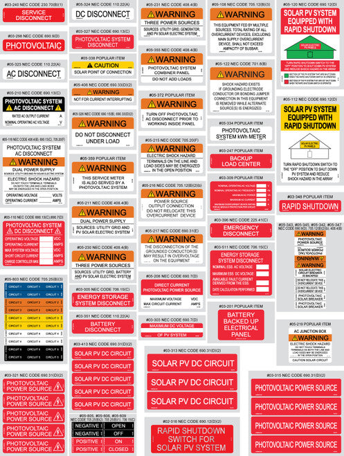 2026 NEC SOLAR LABEL - 80 PIECES ASSORTMENT PACK 05-526