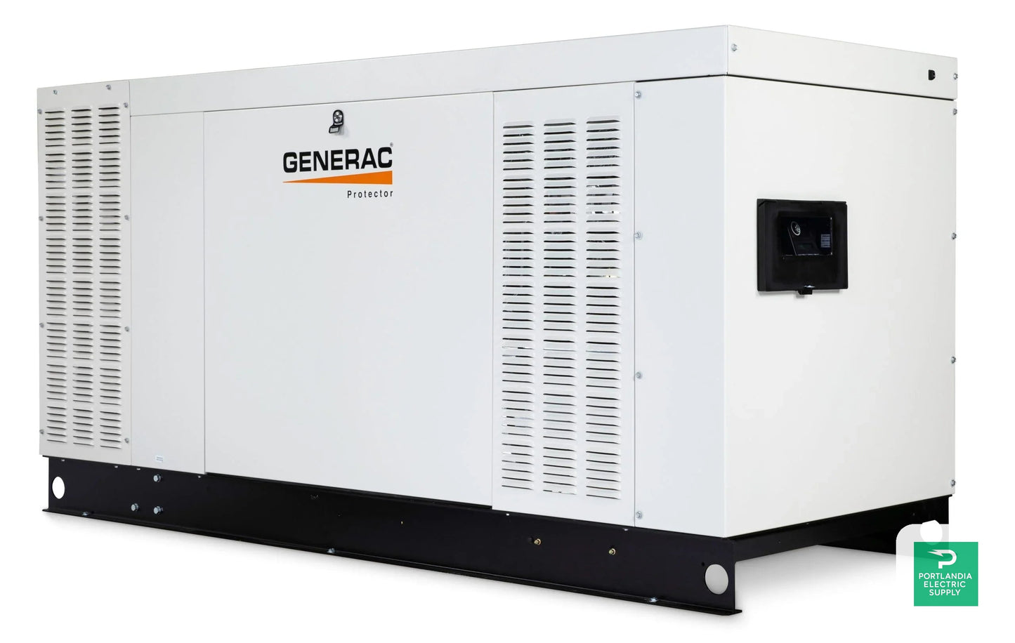 Generac Protector 80KW Automatic Standby Liquid-Cooled Gaseous Engine Generator in Aluminum Enclosure - RG08045 — side angle
