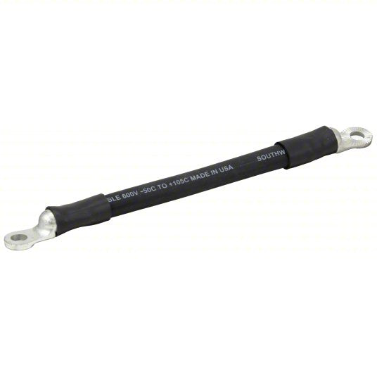 4/0 AWG Black Battery Cable with Black Heatshrink, 12", 3/8 Lug