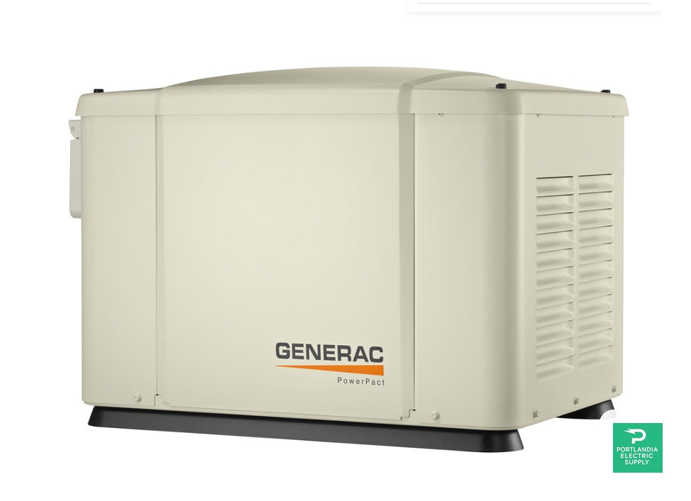 Generac Powerpact 7.5Kw Home Backup Air-Cooled Gas Engine Generator in Steel Enclosure - G006998-1 — side angle