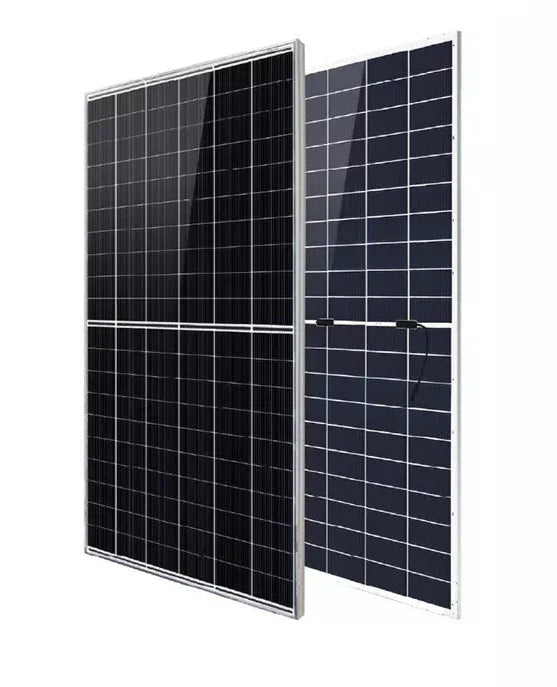 Two solar panels side by side on a white background