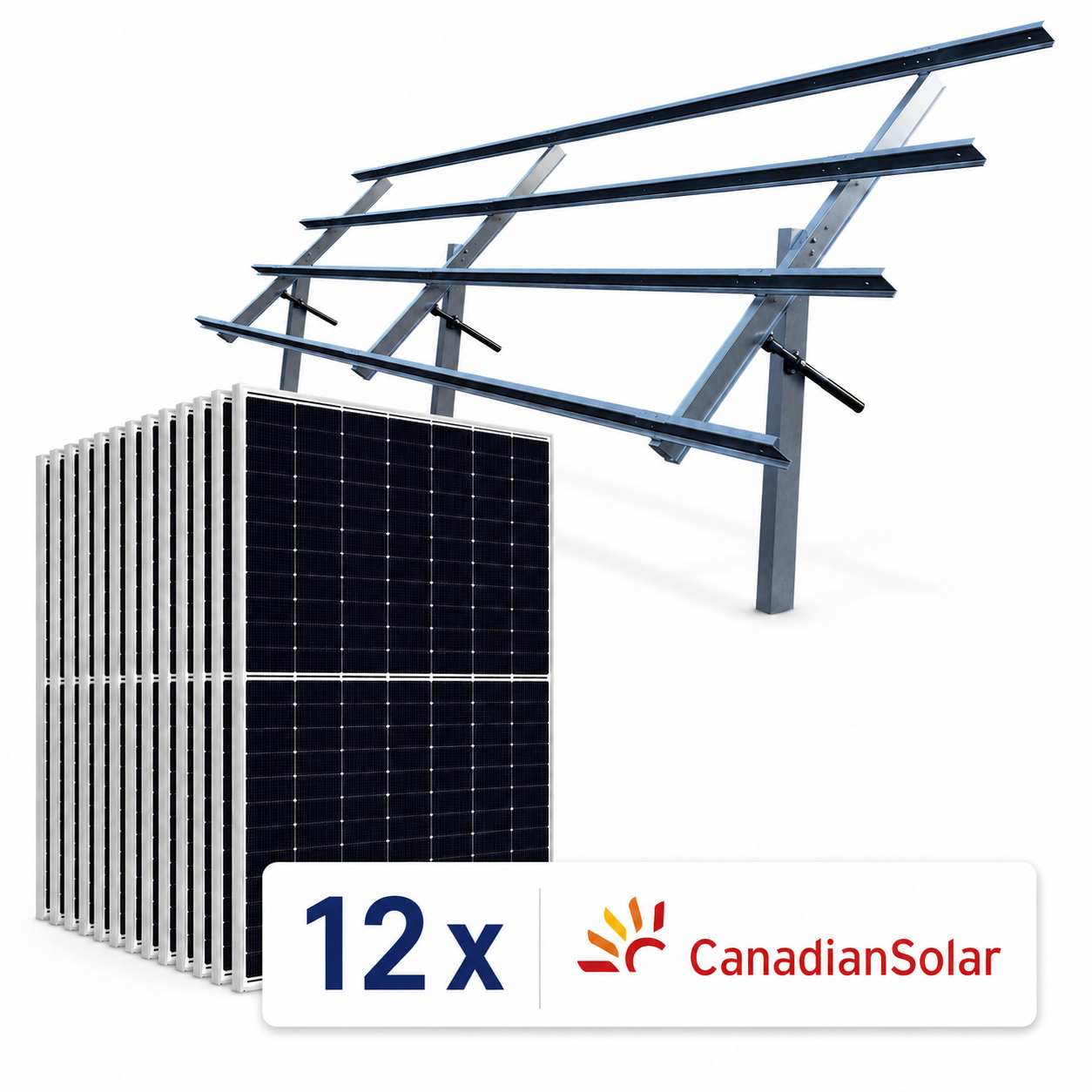 7.4kW Ground Mount Solar Kit - (12) Canadian Solar 620W Bifacial Solar Panels, Sinclair Sky Rack 2.0 & Plans