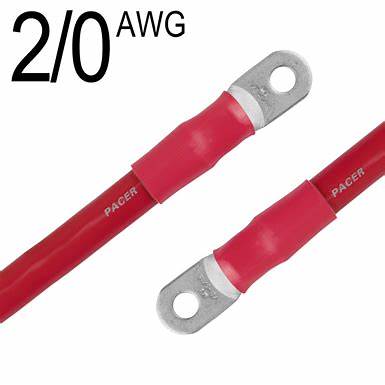 2/0 2' Red Battery Inverter Cable 2 lugs — back view