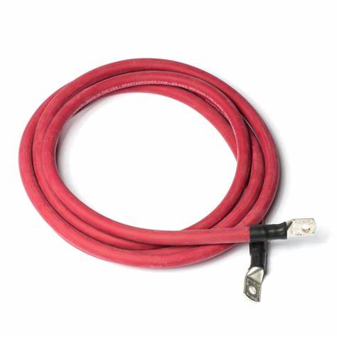 4/0 3' Red Battery Inverter Cable 2 lugs — side angle