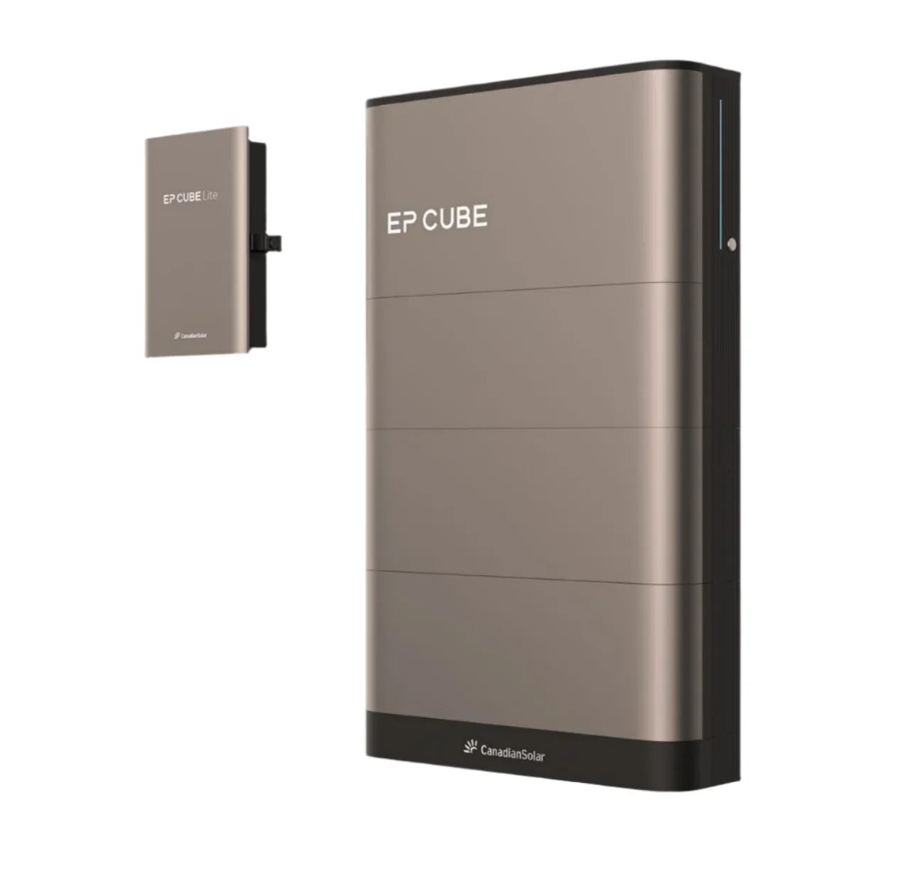 A Canadian Solar EP Cube Lite energy storage system, featuring a black cylindrical module with a logo on the front.