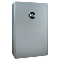 EG4 WallMount All Weather Battery mounted on an exterior wall, showcasing its rugged, weatherproof design and LCD touchscreen interface