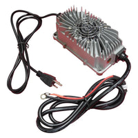 EG4 12V 15A Battery Charger plugged into 120V wall outlet for lithium battery charging