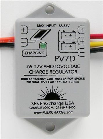Flexcharge PV7D 7A 12V Marine/RV charge controller for dual battery banks — side angle
