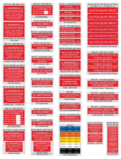 2011 NEC Solar Labels 55 Piece Pack 03-500