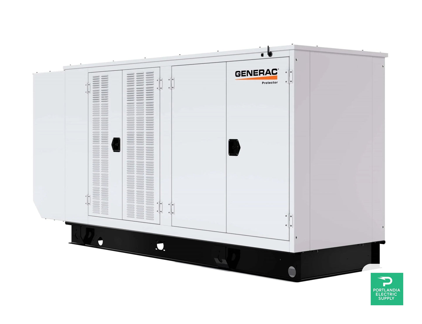 Generac Protector 130KW Automatic Standby Liquid-Cooled Gaseous Engine Generator in Aluminum Enclosure - RG13090 — side angle