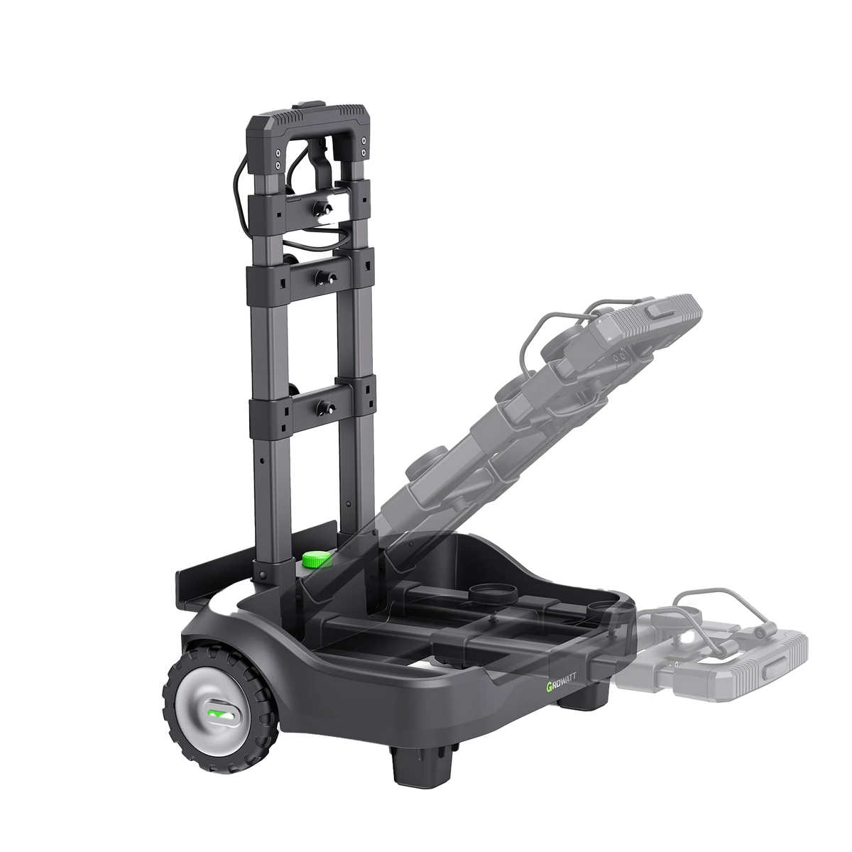 Growatt INFINITY 2000 detachable trolley cart — folded and extended positions (official Growatt render via authorized reseller)
