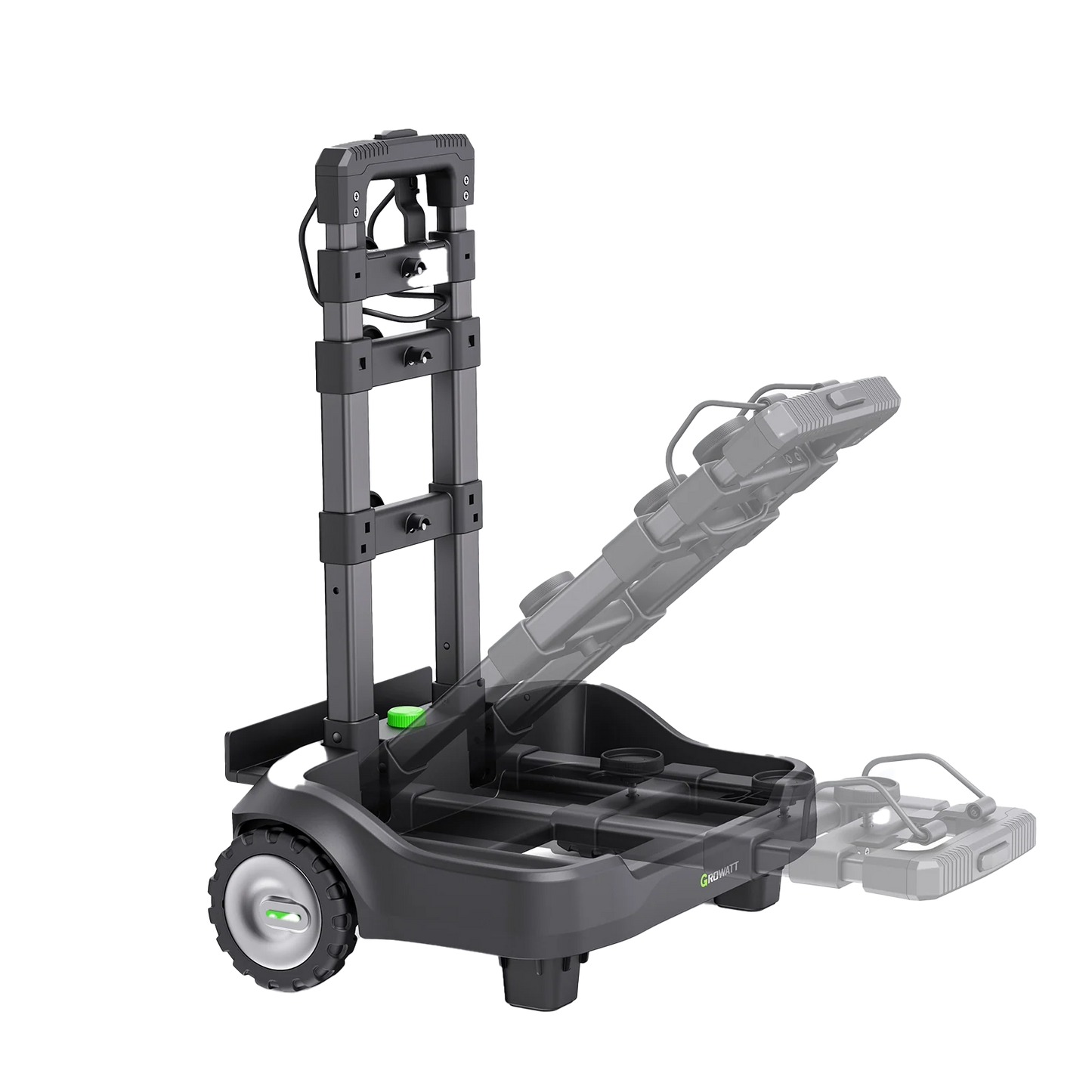 Growatt INFINITY 2000 detachable trolley cart — folded and extended positions (official Growatt render via authorized reseller)