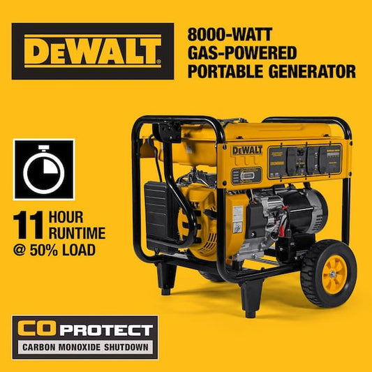 DeWALT DXGNR8000 8000W Portable Gas Generator - CO Protect, 10000W Surge