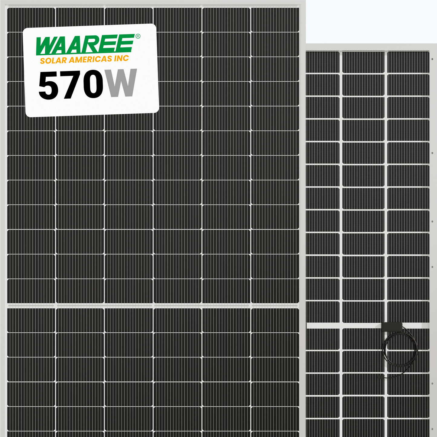 Waaree 570W Solar Panel 144 Cell N-Type Bifacial Dual Glass BIN-08-570 Assembled in USA Wholesale 33 panels per pallet