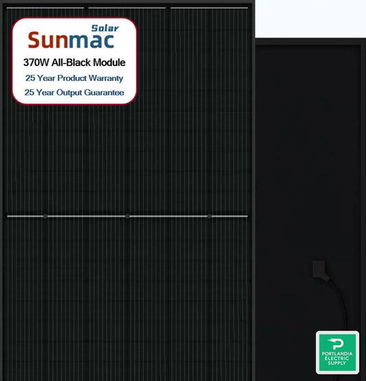 Sunmac 370W Mono PERC Solar Panel with MC4 Connector and PV Wire - SM370-M660NH-BB — front view