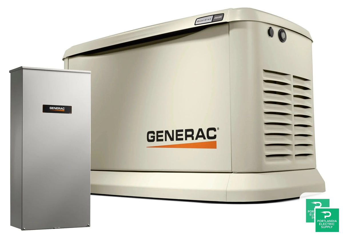Generac Guardian 26Kw Home Backup Air-Cooled Gas Engine Generator in Aluminum Enclosure - G007291-0 — front view
