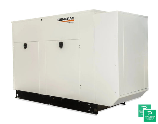 Generac Protector 100KW Automatic Standby Liquid-Cooled Gaseous Engine Generator in Aluminum Enclosure - RG10090 — front view