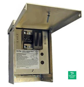 Generac 30 Amp 125/250V single circuit transfer switch NEMA 3R - 6377 — side angle