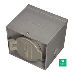 Generac 30 Amp Power Inlet Box, 125/250V, raintight resin, NEMA L14-30 with spring-loaded flip lid — side angle