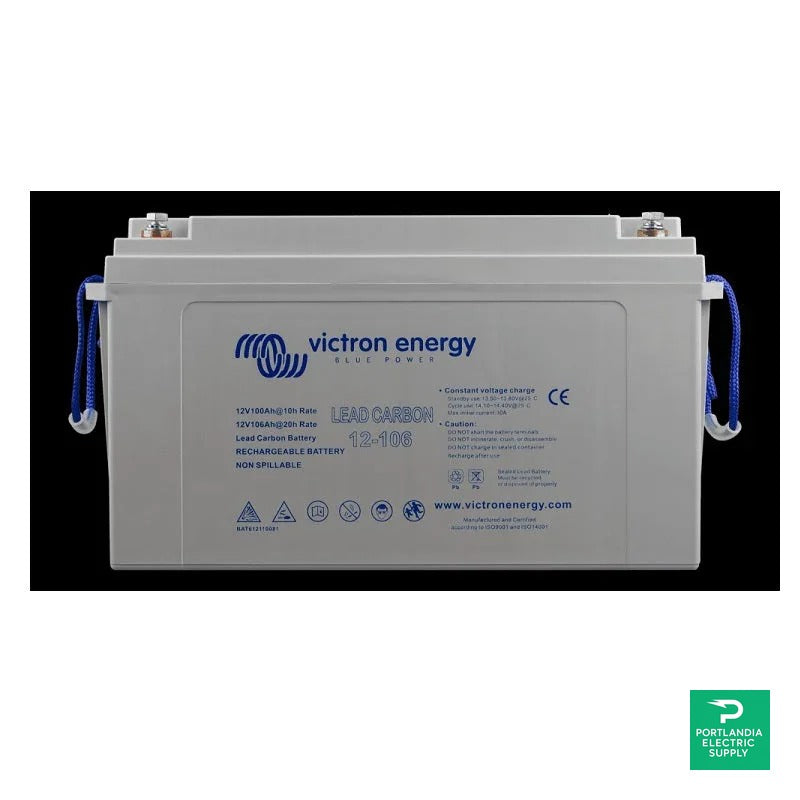 Victron Lead Carbon Battery 12V/106Ah (M8) (with threaded insert terminals) - BAT612110081 — side angle