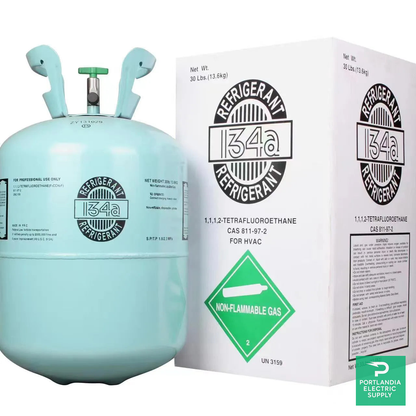 R-134a Refrigerant 30 lb Cylinder (Virgin, Factory-Sealed) — cylinder with carton, PES Supply