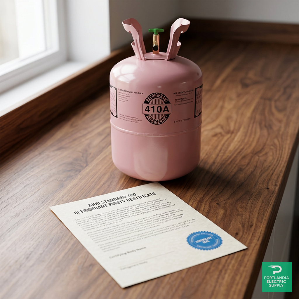 R-410A Refrigerant 25 lb Cylinder — AHRI-700 refrigerant purity certificate, PES Supply