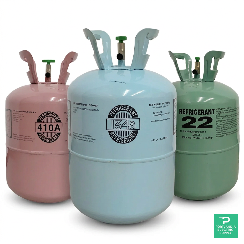 R-134a Refrigerant 30 lb Cylinder — R-410A / R-134a / R-22 cylinder scale comparison, PES Supply
