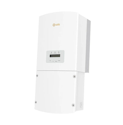 Solis white solar inverter with digital display and control buttons on white background