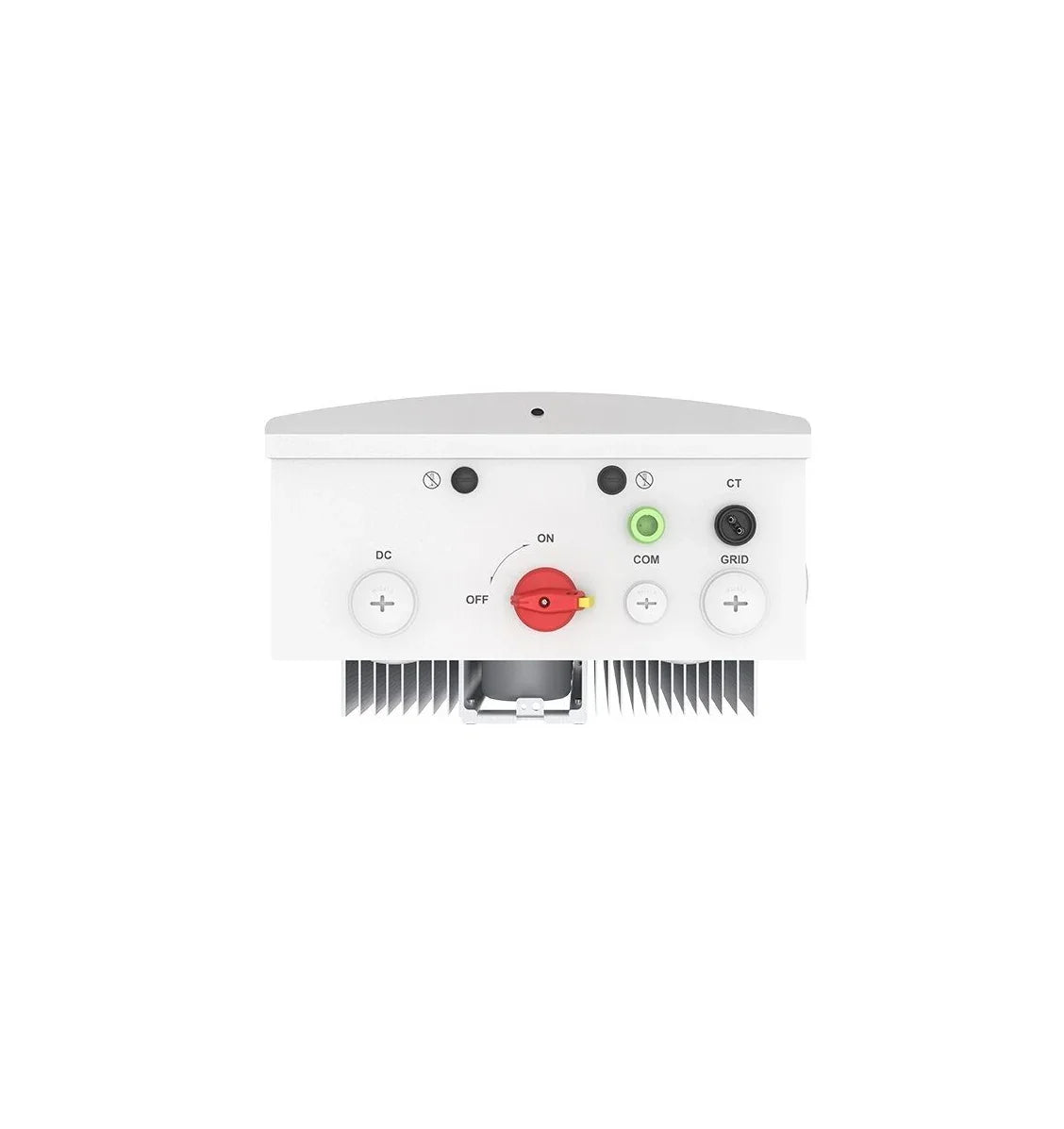 Front view of Solis 1P 6-10kW solar inverter with control knobs and connection ports