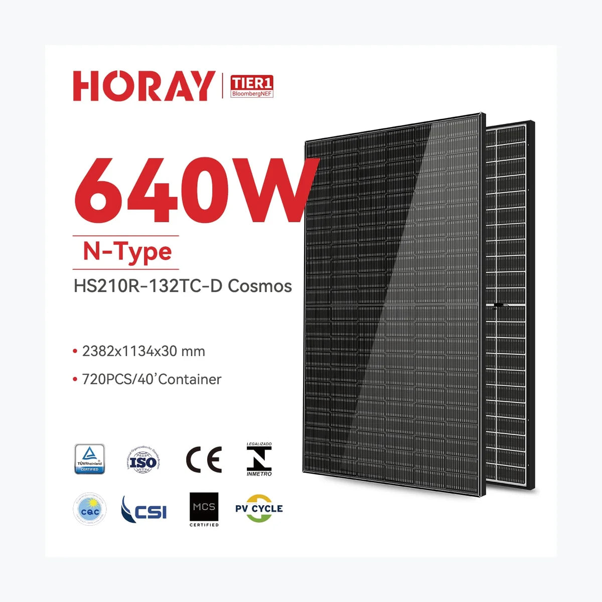 Horay Solar HS630TC-MHC-D — solar module render